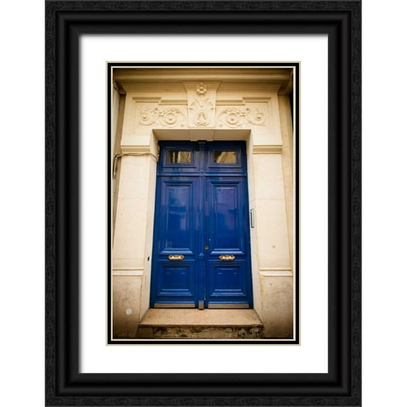 Berzel, Erin 17x24 Black Ornate Wood Framed with Double Matting Museum Art Print Titled - Blue Door in Paris