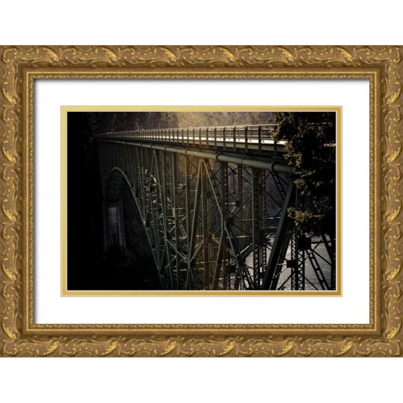 Berzel, Erin 24x17 Gold Ornate Wood Framed with Double Matting Museum Art Print Titled - Deception Pass Bridge I