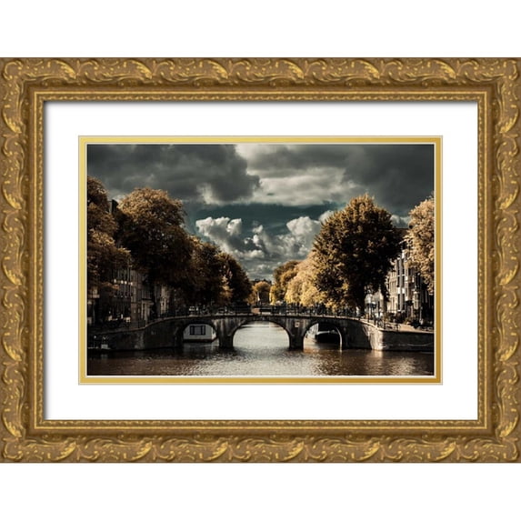 Berzel, Erin 32x23 Gold Ornate Wood Framed with Double Matting Museum Art Print Titled - Amsterdam Bridge II