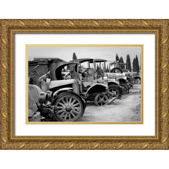 Berzel, Erin 32x23 Gold Ornate Wood Framed with Double Matting Museum Art Print Titled - Antique Car Graveyard I