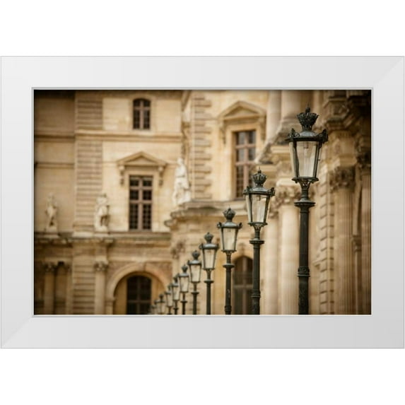 Berzel, Erin 32x23 White Modern Wood Framed Museum Art Print Titled - Louvre Lampposts II