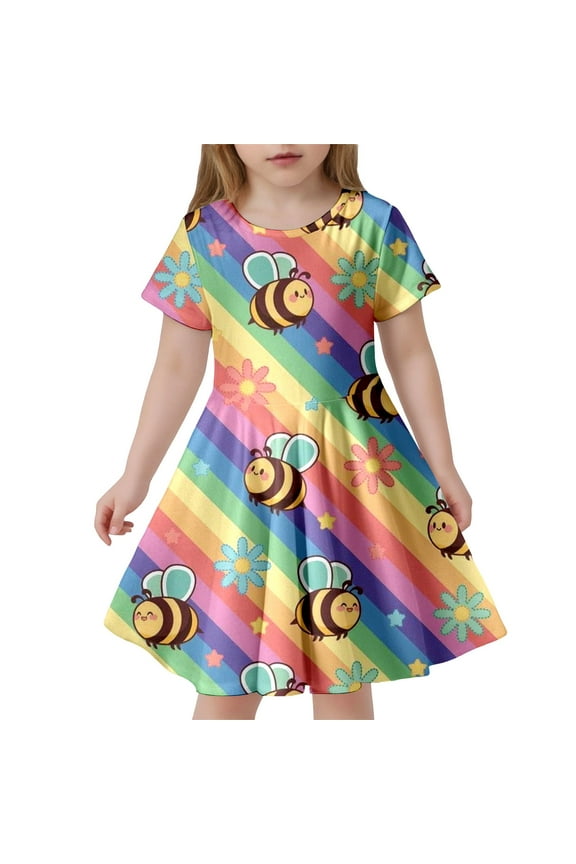 Bes Day Girl Sun Dresses Size 7/8 Summer Dress Cute Cartoon Sundress Girls Easter Dresss A-Line Floral Princess Dress Spring Summer Boho Dresses Beach Vacation Clothes