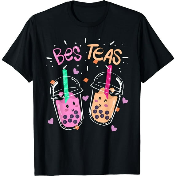 Bes Teas Besties Boba Tea Bubble Tea Kawaii Best Friend Pun T-Shirt Black 3X-Large