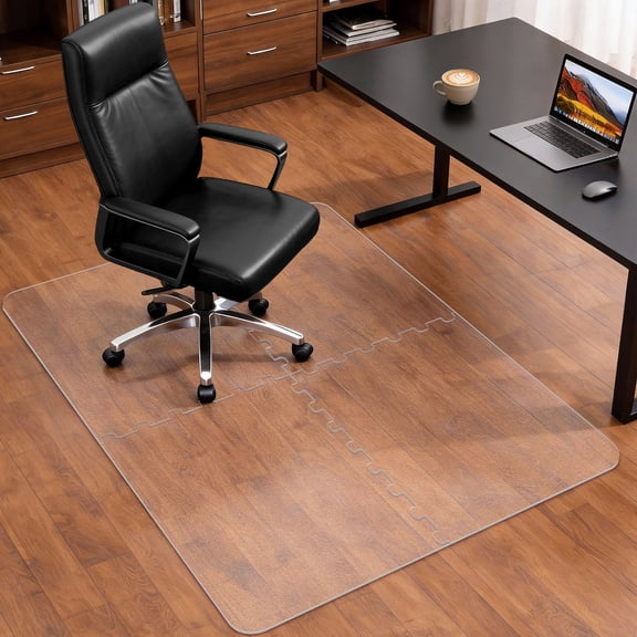 BesWin Office Chair Mat for Hard Floors, 48" x 32" Interlocking Hard Material Computer Chair Mat, Transparent Desk Chair Mat for Wood & Tile Floors, Heavy Duty Floor Protector for Office & Home