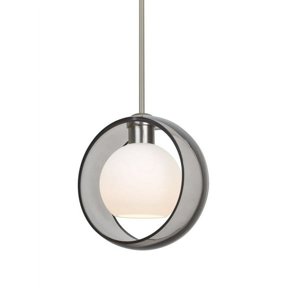 1TT-MANASM-LED-SN-Besa Lighting-Mana-One Light Stem Pendant with Flat Canopy-9 Inches Wide-Satin Nickel Finish-Smoke/Opal Glass Color-LED Lamping Type