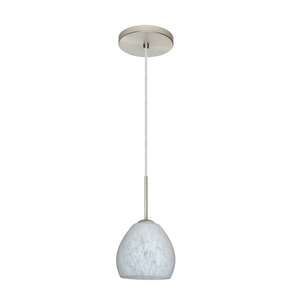 1BT-412219-SN-Besa Lighting-Bolla-One Light Cord Pendant with Flat Canopy-5.88 Inches Wide by 5.25 Inches High-Satin Nickel Finish-Carrera Glass