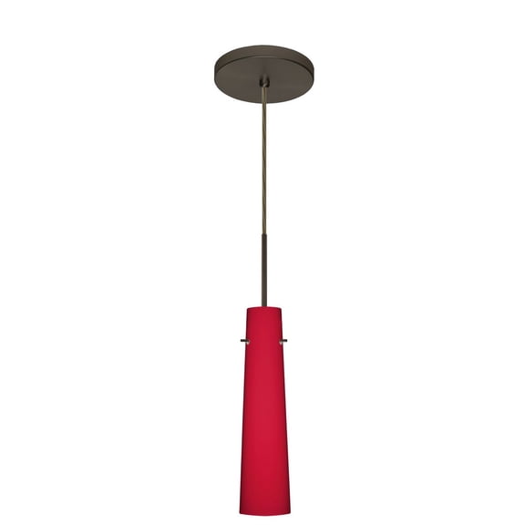 1BT-5674RM-BR-Besa Lighting-Camino-One Light Cord Pendant with Flat Canopy-2.5 Inches Wide by 10 Inches High-Bronze Finish-Ruby Matte Glass Color