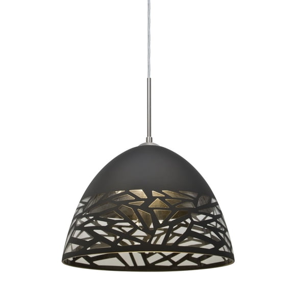 1JT-KIEVBK-LED-SN-Besa Lighting-Kiev-One Light Pendant with Flat Canopy-12.5 Inches Wide by 8.75 Inches High-Satin Nickel Finish-Black Glass Color-LED