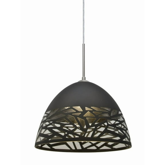 1JT-KIEVBK-LED-SN-Besa Lighting-Kiev-One Light Pendant with Flat Canopy-12.5 Inches Wide by 8.75 Inches High-Satin Nickel Finish-Black Glass Color-LED