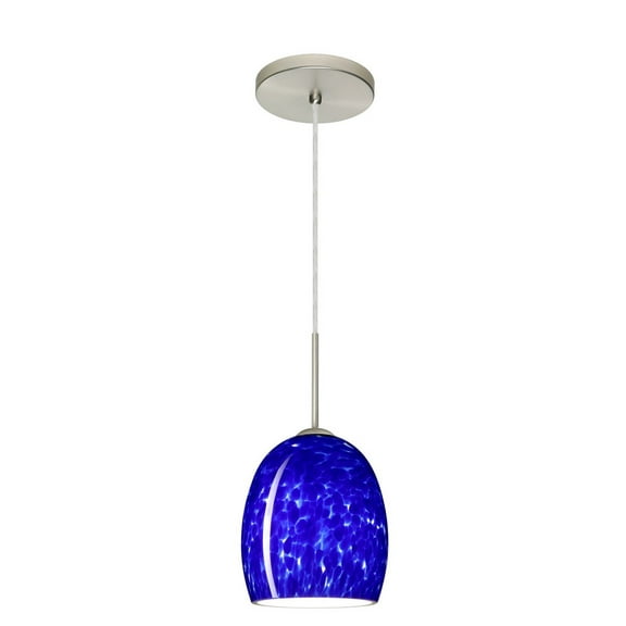 1JT-169786-SN-Besa Lighting-Lucia-One Light Cord Pendant with Flat Canopy-6.25 Inches Wide by 7.25 Inches High-Satin Nickel Finish-Blue Cloud Glass