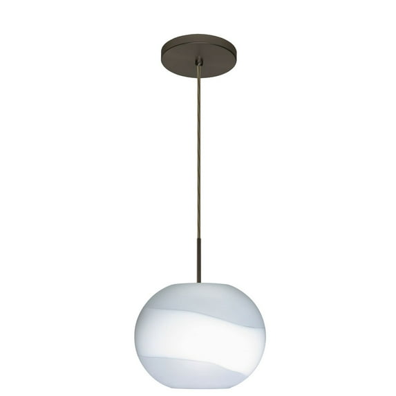 1JT-477699-BR-Besa Lighting-Luna-One Light Cord Pendant with Flat Canopy-10.63 Inches Wide by 8.25 Inches High-Bronze Finish-Opal/Frost Glass
