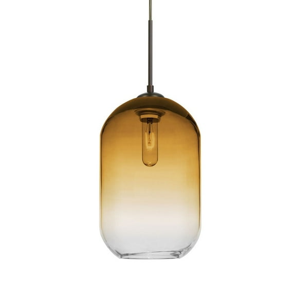 1JT-OMEGA12AM-BR-Besa Lighting-Omega 12 - One Light Cord Pendant-7.25 Inches Wide by 11.75 Inches High-Bronze Finish-Amber/Clear Glass
