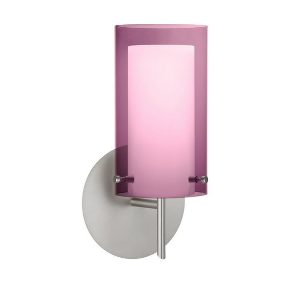 1SW-A44007-SN Besa Lighting Pahu 4 - 1 Light Mini Wall Sconce-10 Inches Tall and 5 Inches Wide-Satin Nickel Finish-Transparent Amethyst/Opal Glass