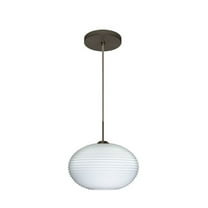 1JT-491207-LED-BR-Besa Lighting-Pape 10-One Light Cord Pendant with Flat Canopy-10.25 Inches Wide by 6.88 Inches High-Bronze Finish-Opal Ribbed Glass