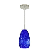 1JT-412686-LED-SN-Besa Lighting-Pera 9-One Light Cord Pendant with Flat Canopy-6 Inches Wide by 9.5 Inches High-Satin Nickel Finish-Blue Cloud Glass