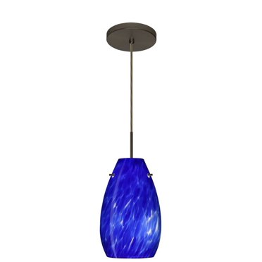 1JT-412686-LED-BR-Besa Lighting-Pera 9-One Light Cord Pendant with Flat Canopy-6 Inches Wide by 9.5 Inches High-Bronze Finish-Blue Cloud Glass