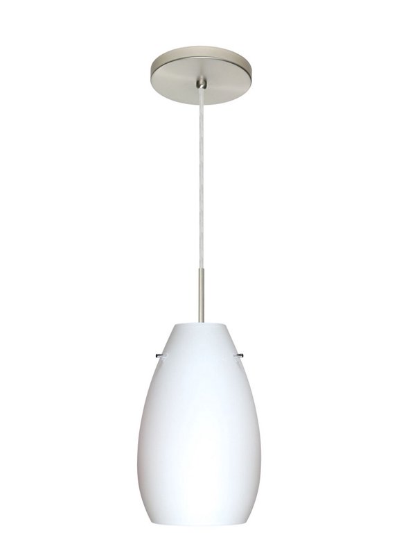 1JT-412607-LED-SN-Besa Lighting-Pera 9-One Light Cord Pendant with Flat Canopy-6 Inches Wide by 9.5 Inches High-Satin Nickel Finish-Opal Matte Glass