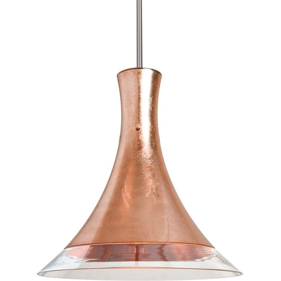 1TT-RIOCF-LED-SN-Besa Lighting-Rio - 1 Light Stem Pendant-Satin Nickel Finish-Copper Foil/Clear Glass Color-LED Lamping Type