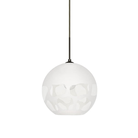 1JT-ROCKYWH-BR-Besa Lighting-Rocky-One Light Cord Pendant-10 Inches Wide by 9.5 Inches High-Bronze Finish-White Glass Color-Incandescent Lamping Type