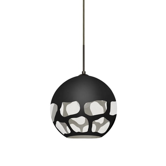 1JT-ROCKYBK-BR-Besa Lighting-Rocky-One Light Cord Pendant-10 Inches Wide by 9.5 Inches High-Bronze Finish-Black Glass Color-Incandescent Lamping Type