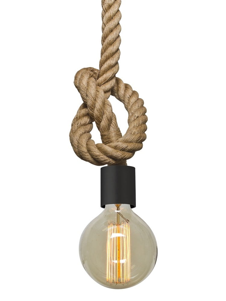 Solo Modern Black Rope Pendant Light with Natural Accents