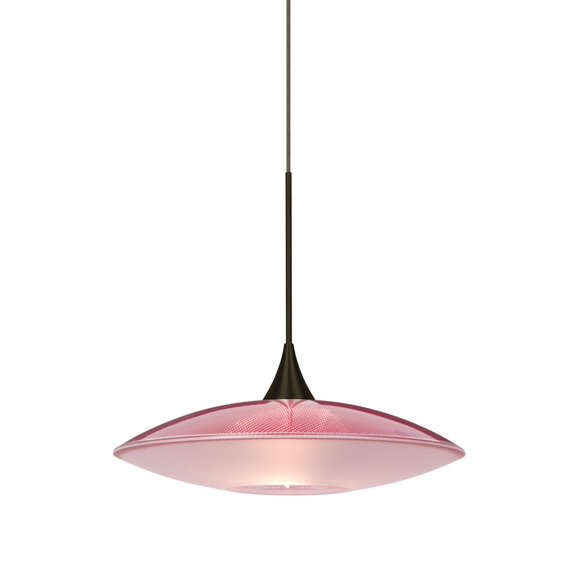 1XT-6294RD-LED-BR-Besa Lighting-Spazio-One Light Cord Pendant with Flat Canopy-8.75 Inches Wide by 2.5 Inches High-Bronze Finish-Red/Frost Glass