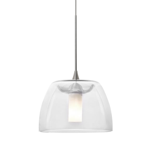 1XT-SPURCL-LED-SN-Besa Lighting-Spur-One Light Pendant with Flat Canopy-5.5 Inches Wide by 3.63 Inches High-Satin Nickel Finish-Clear Glass Color-LED