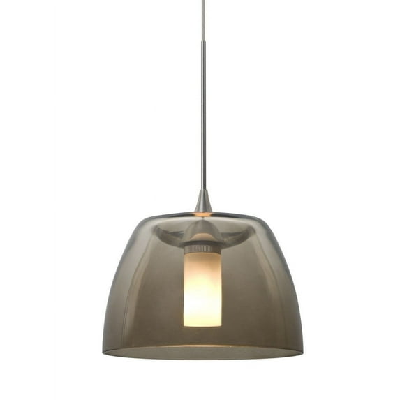 1XT-SPURSM-LED-SN-Besa Lighting-Spur-One Light Pendant with Flat Canopy-5.5 Inches Wide by 3.63 Inches High-Satin Nickel Finish-Smoke Glass Color-LED