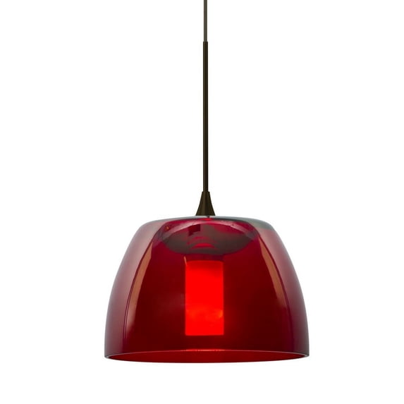 1XT-SPURRD-LED-BR-Besa Lighting-Spur-One Light Pendant with Flat Canopy-5.5 Inches Wide by 3.63 Inches High-Bronze Finish-Red Glass Color-LED Lamping