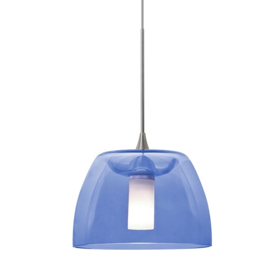 1XT-SPURBL-LED-SN-Besa Lighting-Spur-One Light Pendant with Flat Canopy-5.5 Inches Wide by 3.63 Inches High-Satin Nickel Finish-Blue Glass Color-LED