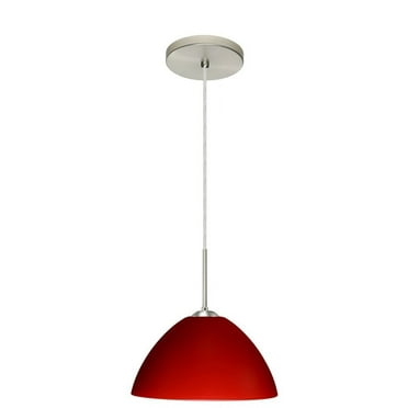 1JT-420131-LED-SN-Besa Lighting-Tessa-One Light Cord Pendant with Flat Canopy-10.5 Inches Wide by 5.5 Inches High-Satin Nickel Finish-Red Matte Glass