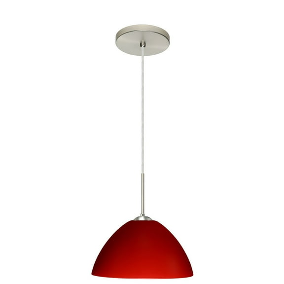 1JT-420131-LED-SN-Besa Lighting-Tessa-One Light Cord Pendant with Flat Canopy-10.5 Inches Wide by 5.5 Inches High-Satin Nickel Finish-Red Matte Glass
