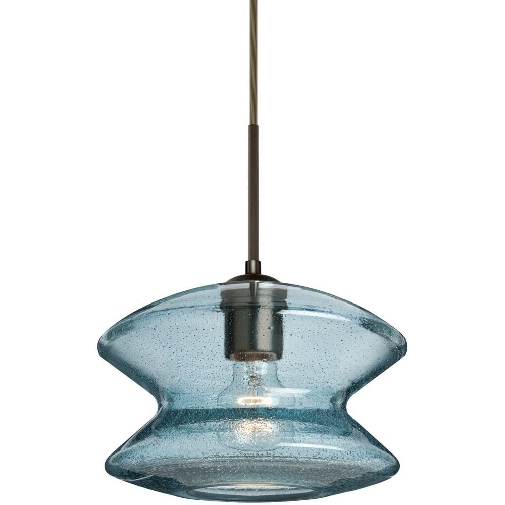 Zen Hourglass Blue Bubble Glass Pendant with Bronze Finish