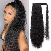 Besaacan Accessories Wavy Kinky Curly Clip in Ponytail Hair Extensions Synthetic Natural Wig 24 inch Hair Care Black