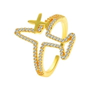Besaacan Jewelry Clearance！ Full Diamond Hollow Airplane Ring Female Fashion Creative Temperament Metal Geometric Open Index Finger Ring Ring Gold One Size