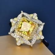 Besaacan Ring Clearance！ Luxury Party Engagement Ring Yellow Diamond Square Diamond Engagement Ring Jewelry Yellow