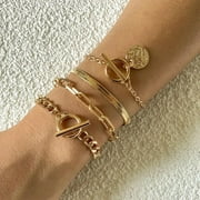 Besaacan gold bracelets for women Clearance！ 4pcs Bracelets Simple Multi Layer Metal Chain Buckle Bracelet Bohemian Fashion Layered Bracelet jewelry A