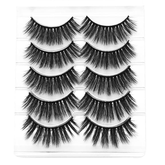 Bescita 5 Pair Handmade Natural False Eyelashes Makeup Natural Fake Thick Black