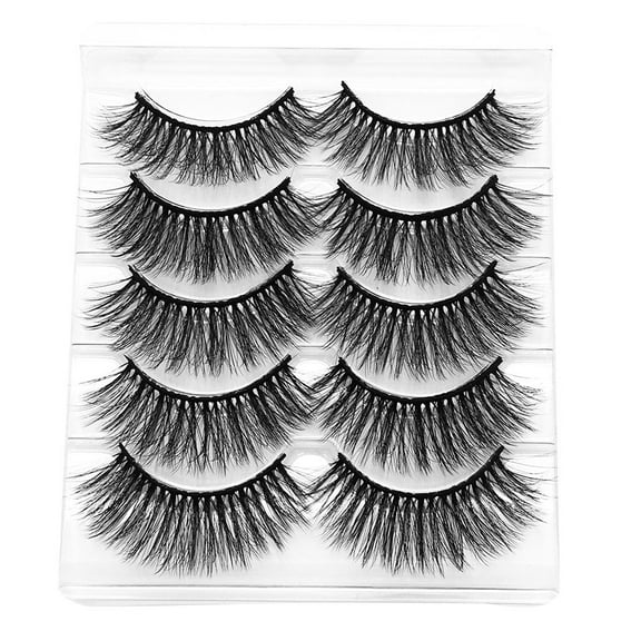 Bescita 5 Pair Handmade Natural False Eyelashes Makeup Natural Fake Thick Black