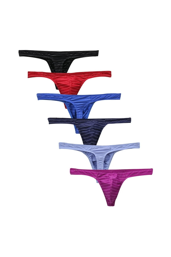 Men'S Underwear Low Waist Color Stripes Comfortable Thong 6Pc