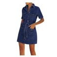 thumbnail image 1 of Bescita Women Dress Casual Turndown Neck Denim Long Party Dresses Short Sleeve Swing Dress, 1 of 6
