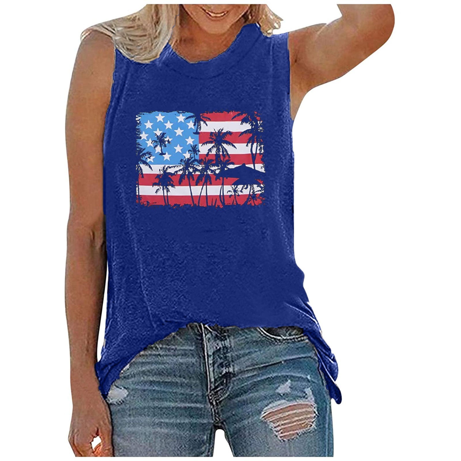 Bescita Women's Sleeveless Independence Day tops ONeck Printing