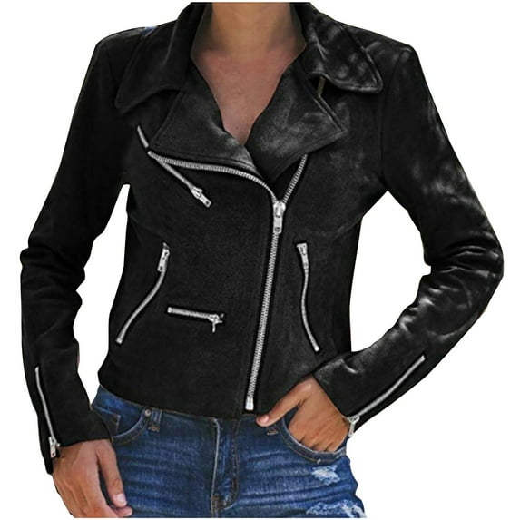 Bescita Womens Winter Ladies Vintage Zipper Bomber Jacket Casual Coat Outwear