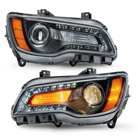 Bestco for 2011-2023 Chrysler 300 with LED Bulbs Projector DRL Black Headlights Left & Right