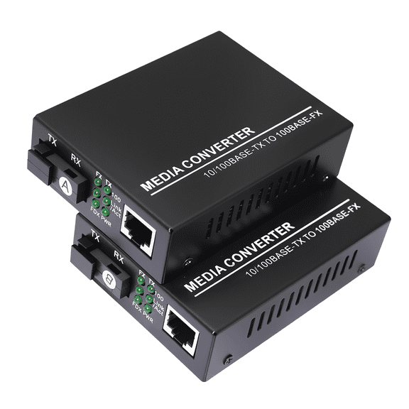 BESCOOS Fiber Ethernet Media Converter Single Mode 10/100Base-TX to 100Base-FX RJ45 to SC Ethernet Network Adapter