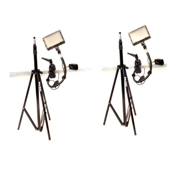 Bescor Grip-182K Gripper Gooseneck Bi-Color 2-Light Kit, Includes 2x FP-180 Dimmable LED Light, 2x Gooseneck Arm, 2x Gripper Clamp, 2x AC-180 Power Supply and 2x LS-180 Light Stand