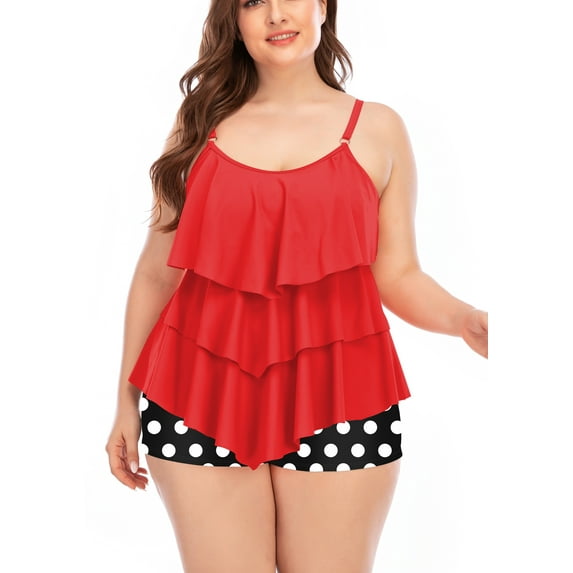 Bescott Plus Size 2 Piece Flounce Swimwear Swimsuit for Women Tummy Control Bathing Suits Tankini Tops Maternity