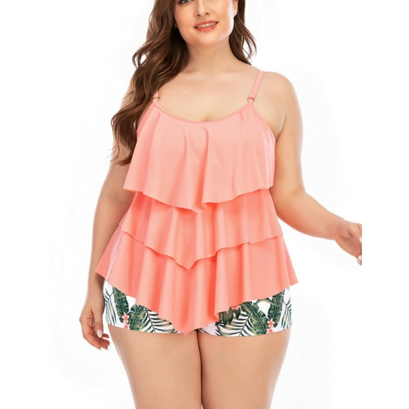 Bescott Plus Size 2 Piece Flounce Swimwear Swimsuit for Women Tummy Control Bathing Suits Tankini Tops Maternity