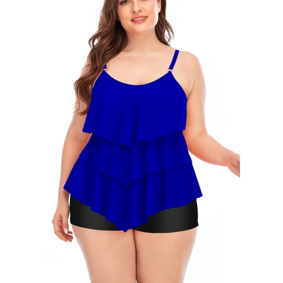 Bescott Plus Size 2 Piece Flounce Swimwear Swimsuit for Women Tummy Control Bathing Suits Tankini Tops Maternity