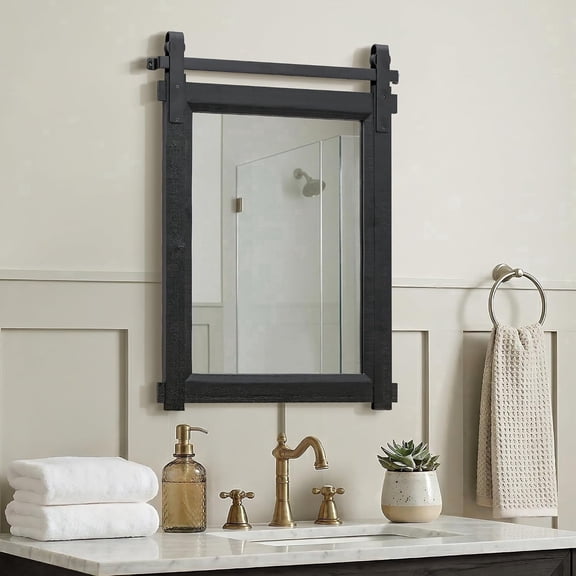 Besdomus Black Farmhouse Mirror, 22"x30" Barn Door Rustic Solid Cedar Wood Frame Mirror, Home Decor for Entryway, Living Room, Bathroom Renovators, Modern Farmhouse for Homemakers